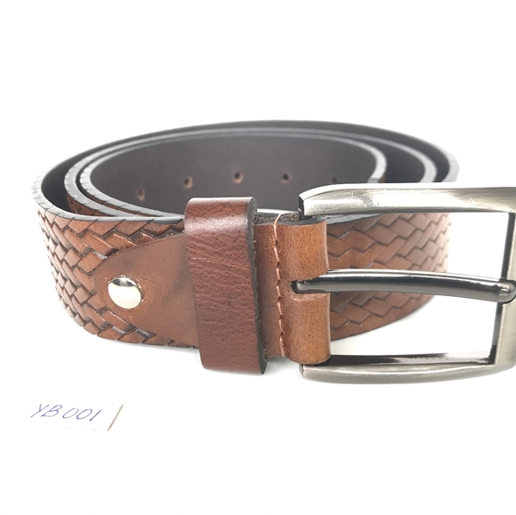 Brown leather belt, embossed, Men's Belt - Picture 3 of 5